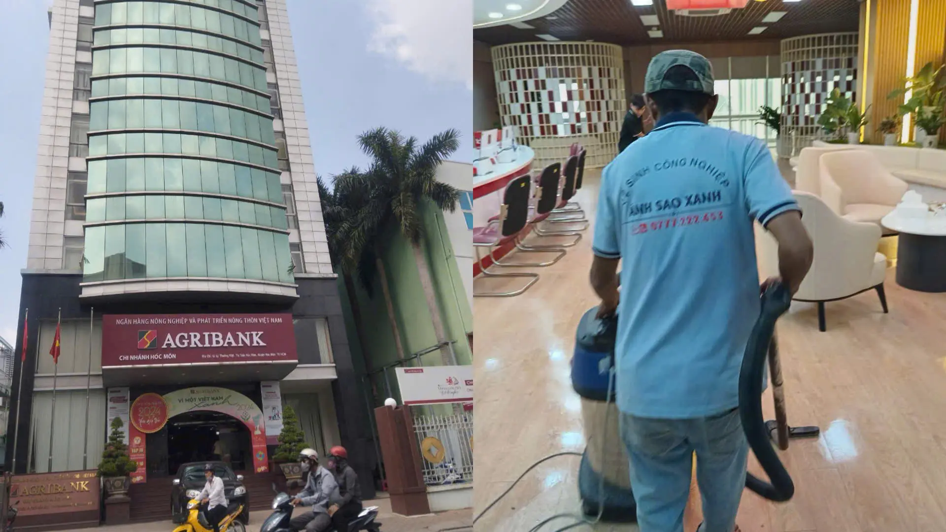 Nhân viên tổng vệ sinh ngân hàng tại Hóc Môn TPHCM khu vực giao dịch
