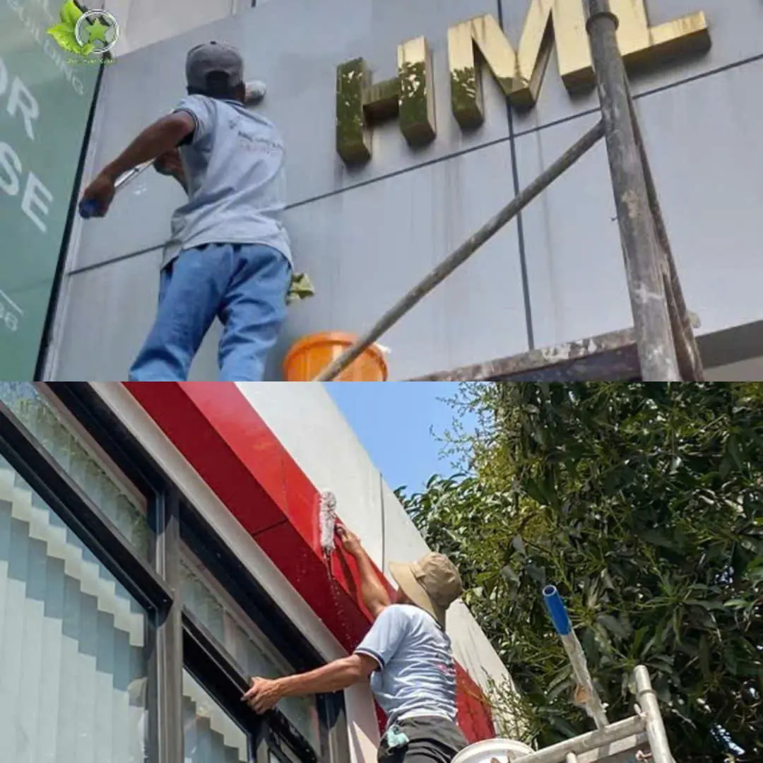 Vệ sinh bảng hiệu tại Quận 3 và Thủ Đức TPHCM – Ánh Sao Xanh thi công thực tế