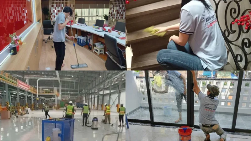 Khi nào nên thuê dịch vụ vệ sinh công nghiệp? Hình ảnh đội thi công vệ sinh công nghiệp chuyên nghiệp tại Anh Sao Xanh