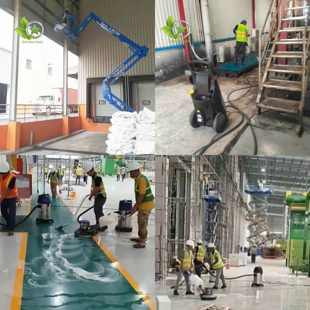 máy móc vệ sinh nhà xưởng công nghiệp như máy hút bụi và máy chà sàn