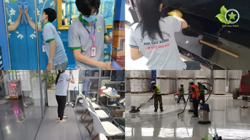 Tiêu chuẩn vệ sinh công nghiệp trong nhà xưởng với nhân viên sử dụng máy chà sàn và thiết bị làm sạch chuyên dụng