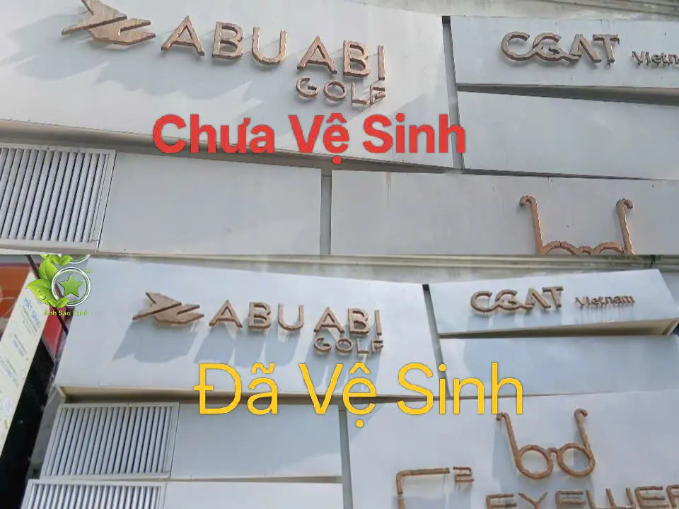 So sánh bảng hiệu Quận 7 Abuabi Golf sau khi vệ sinh