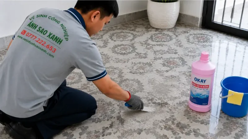 Cách làm sạch vết xi măng trên gạch hiệu quả sau xây dựng, giúp loại bỏ xi măng bám cứng trên nền gạch mà không làm trầy xước hay ảnh hưởng đến bề mặt hoàn thiện.