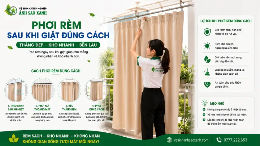 Phơi rèm sau khi giặt
