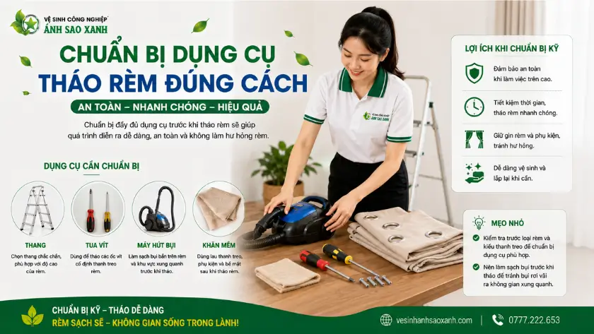 Chuẩn bị dụng cụ tháo rèm