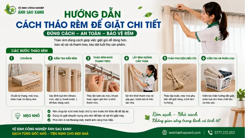 Tháo rèm để giặt đúng cách