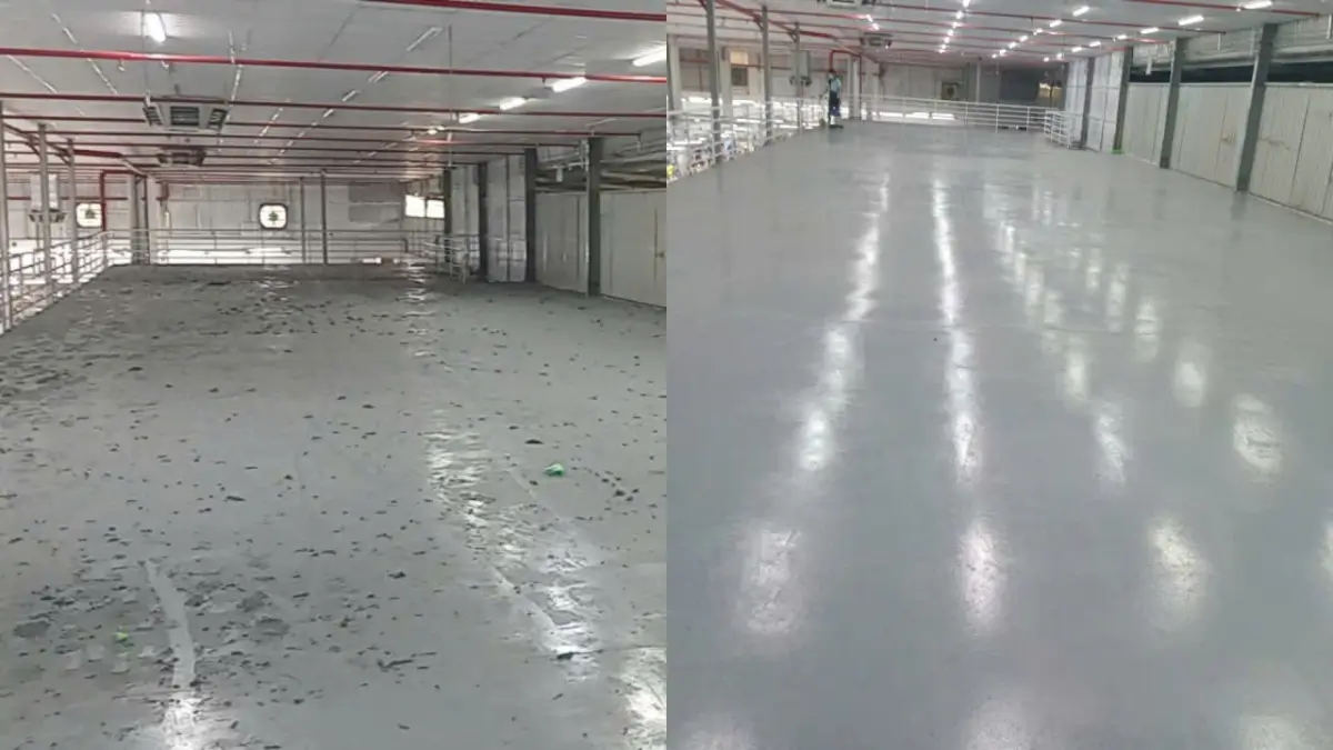 Hình ảnh trước và sau khi quét bụi trần và hút sạch sàn nhà xưởng
